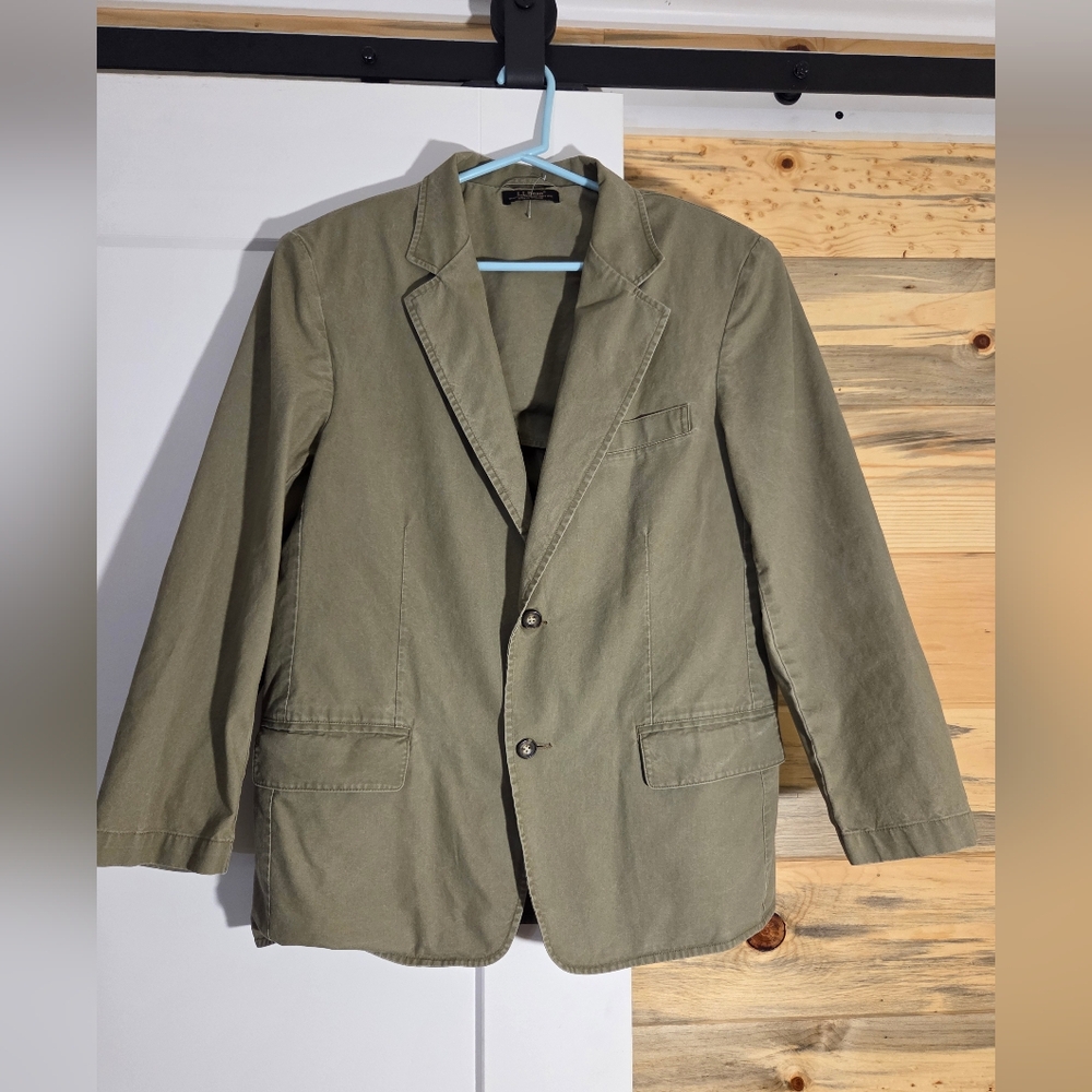 Vintage LL Bean Cotton Sage Green Khaki Tailored Blazer Coat Mens size 40 Short - Picture 3 of 9